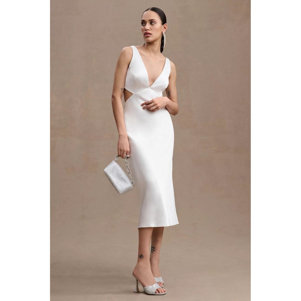 Sachin & Babi Sierra Dress Ivory Satin Cutout Midi Bridal Gown Size 16